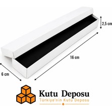 Kutu Deposu 6X16X2,5 cm Tam Kapaklı Kolye ve Tesbih Kutusu - Beyaz (Demonte) (50 Adet)