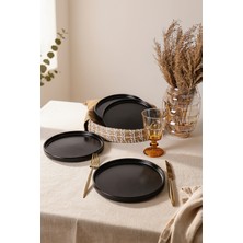Keramika Mat Siyah Stackable Pasta Tabağı 21 cm 4 Adet