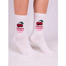Socksbull Cherry Cherry Lady Yazılı Pamuklu Kadın-Genç Kız-Kız Çocuk Spor Çorabı