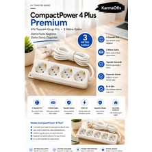 KarmaOfis Compactpower 4 Plus Premium 4'lü Topraklı Grup Priz 3 Metre