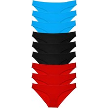 Dyzstar 9 Adet Süper Eko Set Likralı Kadın Slip Külot Siyah Kırmızı Mavi