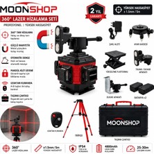 Moonshop 360° Yeşil Lazer Hizalama Seti Şarjlı 16 Çizgili Tripodlu Profesyonel Lazer Terazi