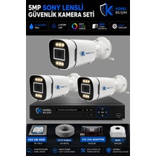 Korel Bilişim 3 Kameralı 6 Ledli 5 Mp Sony Lensli Gece Renkli Güvenlik Kamerası Seti 250 GB HDD