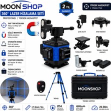 Moonshop 360° Yeşil Lazer Hizalama Seti Şarjlı 16 Çizgili Tripodlu Profesyonel Lazer Terazi