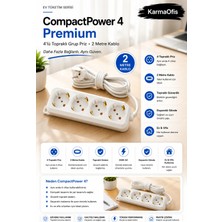 KarmaOfis Compactpower 4 Premium 4'lü Topraklı Grup Priz 2 Metre Kablolu Çoklu Priz Ev Ofis Kullanımı
