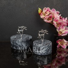 Miarik Design Koyu Gri Bursa Siyahi Mermer Pirinç Kulplu 2 Li Dekoratif Kutu