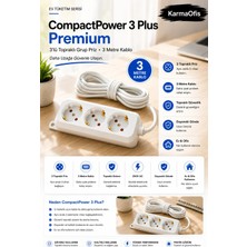 KarmaOfis Compactpower 3 Plus Premium 3'lü Topraklı Grup Priz 3 Metre