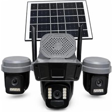 O-KAM-5210 Solar Smart Güvenlik Kamerası 3 Lens Sirenli Wi-Fi Ptz