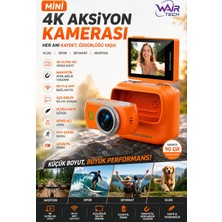 Wair Teknoloji Mini 4K Wifi Aksiyon Kamerası Açılabilir Selfie Ekranı Manyetik Şarj Kutulu Vlog Kamerası