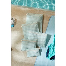 Ocean Home Textile 5'li Su Geçirmez Pvc Astarlı Mint Dama Desen Islak Kuru Çanta Seti 20 x 13 / 24 x 20 / 30 x 24 / 28 x 30 / 30 x 36 cm