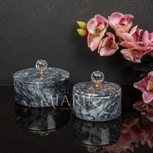 Miarik Design Koyu Gri Bursa Siyahi Mermer Pirinç Kulplu 2 Li Dekoratif Kutu