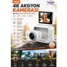 Wair Teknoloji Mini 4K Wifi Aksiyon Kamerası Açılabilir Selfie Ekranı Manyetik Şarj Kutulu Vlog Kamerası