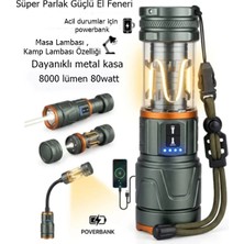 Gaman GP-285 8000 Lümen 80W Süper Parlak Güçlü El Feneri - Çok Fonksiyonlu 8 Modlu Şarj Edilebilir Kamp Lambası