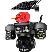 O-KAM-5220 Solar Smart Güvenlik Kamerası 3 Lens Çakarlı Sirenli Alert Wi-Fi Ptz