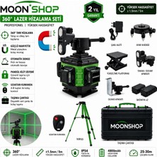 Moonshop 360° Yeşil Lazer Hizalama Seti Şarjlı 16 Çizgili Tripodlu Profesyonel Lazer Terazi
