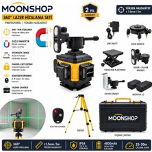 Moonshop 360° Yeşil Lazer Hizalama Seti Şarjlı 16 Çizgili Tripodlu Profesyonel Lazer Terazi