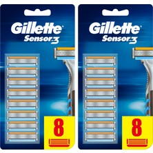 Gillette Sensor3 8+8 Yedek Tıraş Bıçakları Erkekler İçin Kayganlaştırıcı Şeritli Hassas Tıraş Deneyimi