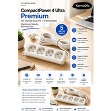 KarmaOfis Compactpower 4 Ultra Premium 4'lü Topraklı Grup Priz 5 Metre Kablolu Çoklu Priz Ev Ofis Kullanımı
