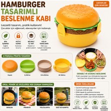 Mersi Shop Hamburger Tasarımlı Katlı Beslenme Kabı – 3 Bölmeli, Kilitli Yiyecek Kutusu 13,5X13,5X9 cm