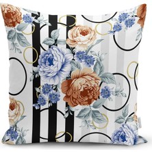Rem Home Çift Taraflı Geometrik Desenler Üzerinde Çiçek Desenli Özel Tasarım Raşel Örme Yastık Kırlent Kılıfı