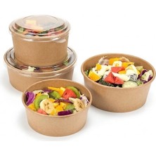 ŞEYLİŞEYLER Şeylişeyler - Kraft Salata Kabı 750 gr / 750 cc 100 Adet - Şeffaf Kapaklı Sızdırmaz Paket Servis Kasesi (Kapak Dahil Set)