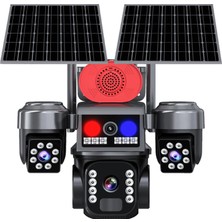 O-KAM-337 Çift Solar Smart Güvenlik Kamerası 4 Lens Çakarlı Alert Sirenli Wi-Fi Ptz