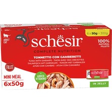 Schesir Jelly Ton Balığı ve Karides Jöle Içinde Yetişkin Kedi Konservesi MULTIPACK 50GR x 6 Adet