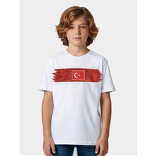 Alg Life Ay Yıldız Milli Takım Taraftar Çocuk Tişört - Beyaz Soft %100 Pamuk