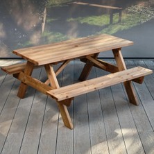 Iahşap 6 Kişilik Ticari Tip Fırınlanmış Emprenyeli Ahşap Piknik Masası - 150 cm