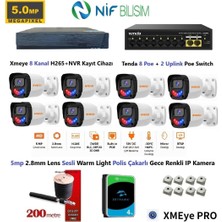 Nif Bilişim Xmeye 5mp 2.8mm Sabit Lens Polis Çakarlı Sesli ve Gece Renkli 8 Kameralı Ip Kamera Seti 4tb Disk