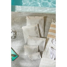 Ocean Home Textile 5'li Su Geçirmez Pvc Astarlı Gri Dama Desen Islak Kuru Çanta Seti 20 x 13 / 24 x 20 / 30 x 24 / 28 x 30 / 30 x 36 cm