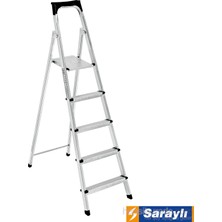 Saraylı Klasik Merdiven 4+1 Basamaklı Metal Yapı Gümüş Gri Renkli Kullanıma Hazır
