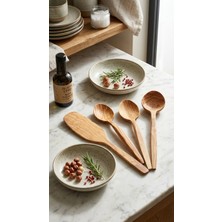 Trend Evimde Premium Zeytin Ağacı Yemek Kaşığı ve Spatula Servis Seti El Yapımı