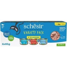 Schesir Jelly Karışık Jöle Içinde Yetişkin Kedi Konservesi (3 Çeşit) 85GR x 6 Adet