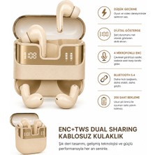 Ayers FB29 Kablosuz Bluetooth Kulaklık, Enc Destekli Tws Earbuds, Çift Dijital Göstergeli Şarj Kutusu, Type-C Şarjlı Deri Dokulu Kablosuz Kulaklık