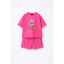 Fasardi Super Bear Adventure Süper Ayı Baskılı Oversize %100 Pamuk Tişört Şort 2li Çocuk Takım