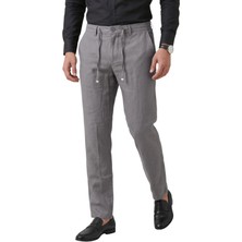 Rizzup Gri Slim Fit Likralı Keten Dokulu Lastikli Belli Ipli Yazlık Erkek Pantolon 2603001