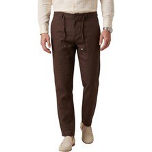 Rizzup Kahve Slim Fit Likralı Keten Dokulu Lastikli Belli Ipli Yazlık Erkek Pantolon 2603001