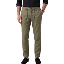 Rizzup Yeşil Slim Fit Likralı Keten Dokulu Lastikli Belli Ipli Yazlık Erkek Pantolon 2603001
