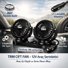 Trm Çift Fanlı 12V Araç Fanı – 2 Kademe Güçlü Motor, 360° Yatay / 180° Dikey Ayarlanabilir, Otomobil, Kamyon, Karavan