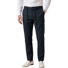 Rizzup Lacivert Slim Fit Likralı Keten Dokulu Lastikli Belli Ipli Yazlık Erkek Pantolon 2603001