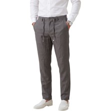 Rizzup Antrasit Slim Fit Likralı Keten Dokulu Lastikli Belli Ipli Yazlık Erkek Pantolon 2603001