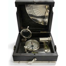 Keyfim Shop Vintage Ahşap Kutulu Pusula & Güneş Saati Seti – Dekoratif Denizci Konseptli Navigasyon Aleti