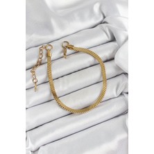 Lumina 316L Çelik Gold Renk Yassı Zincir Model Kadın Bileklik 5886