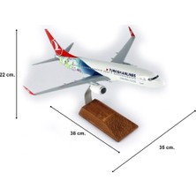 THY018 1/100 Ölçek, Thy Barcelona B737-800 Yolcu Uçağı, Sergilemeye Hazır Ahşap Standlı Model