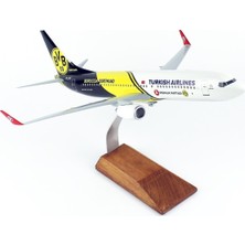 THY051 1/100 Ölçek, Thy Borissia Dortmund Logolu B737-800 Yolcu Uçağı, Sergilemeye Hazır Ahşap Standlı Model
