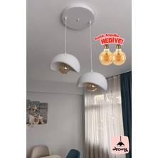 Decory Beton Görünümlü 2'liSarkıt Avize,Bohem Sarkıt Avize (Rustik Ampul Hediyeli) (Bioplastik) E27