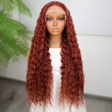 Aknca Afro Dalga Koyu Bakır Fiber Sentetik T Tül Peruk
