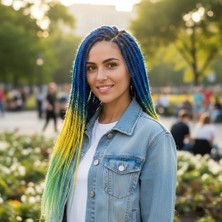 Aknca Afrika Örgüsü ve Rasta Için Sentetik Ombreli / Lacivert / Sarı / Fıstık Yeşili