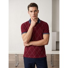 Giyim Dünyası Erkek Baklava Desenli Polo Yaka Tshirt Bordo